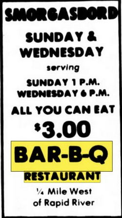 Hi-Ways Motel and Bar-B-Que Restaurant - Dec 1975 Ad (newer photo)